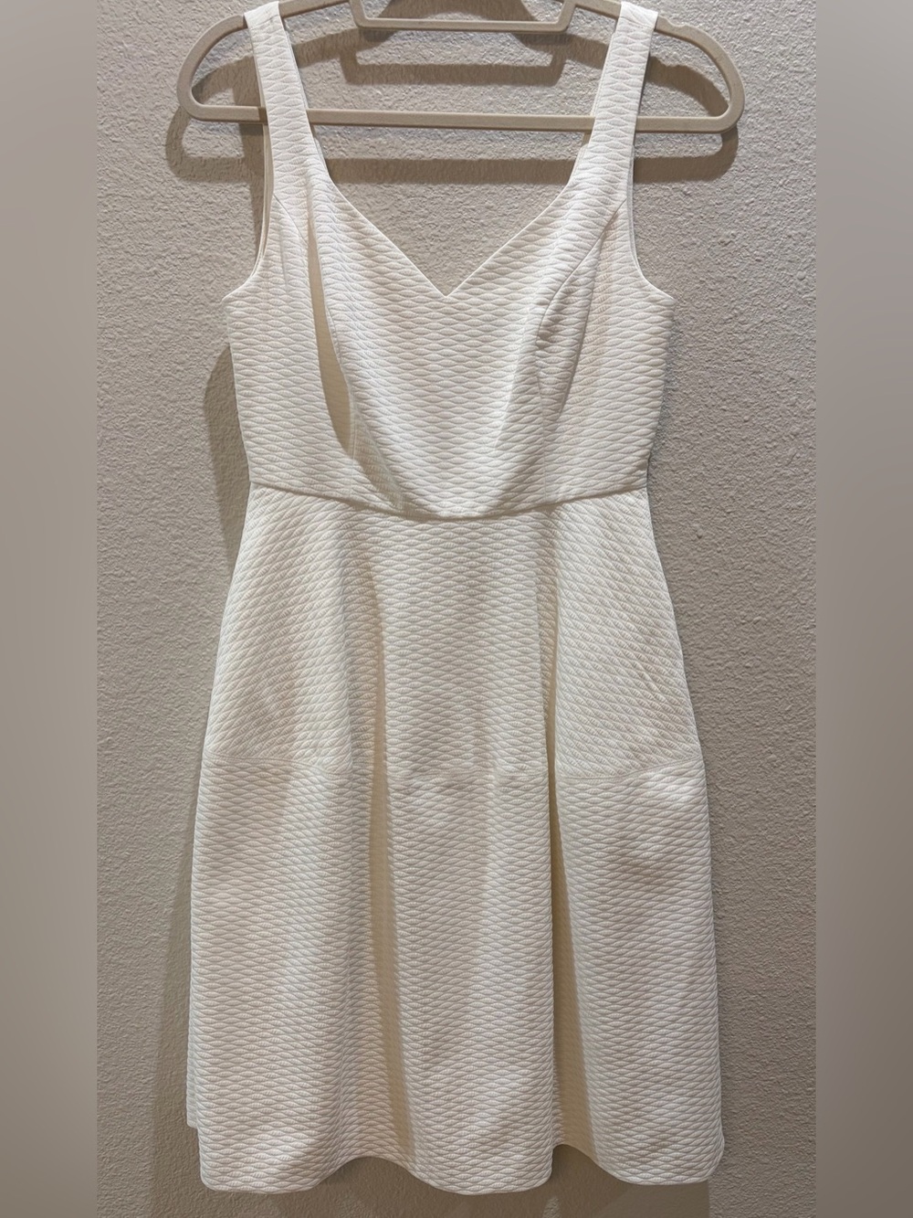 Forever New Cream Textured V-Neck Fit-and-Flare Mini Dress
